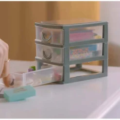 Mini boîte de rangement en plastique 3 tiroirs transparent