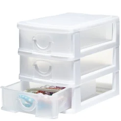 Mini boîte de rangement en plastique 3 tiroirs transparent