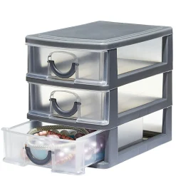Mini boîte de rangement en plastique 3 tiroirs transparent