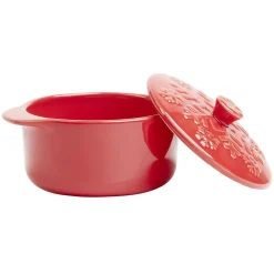 Mini cocotte en céramique motif flocon rouge x2