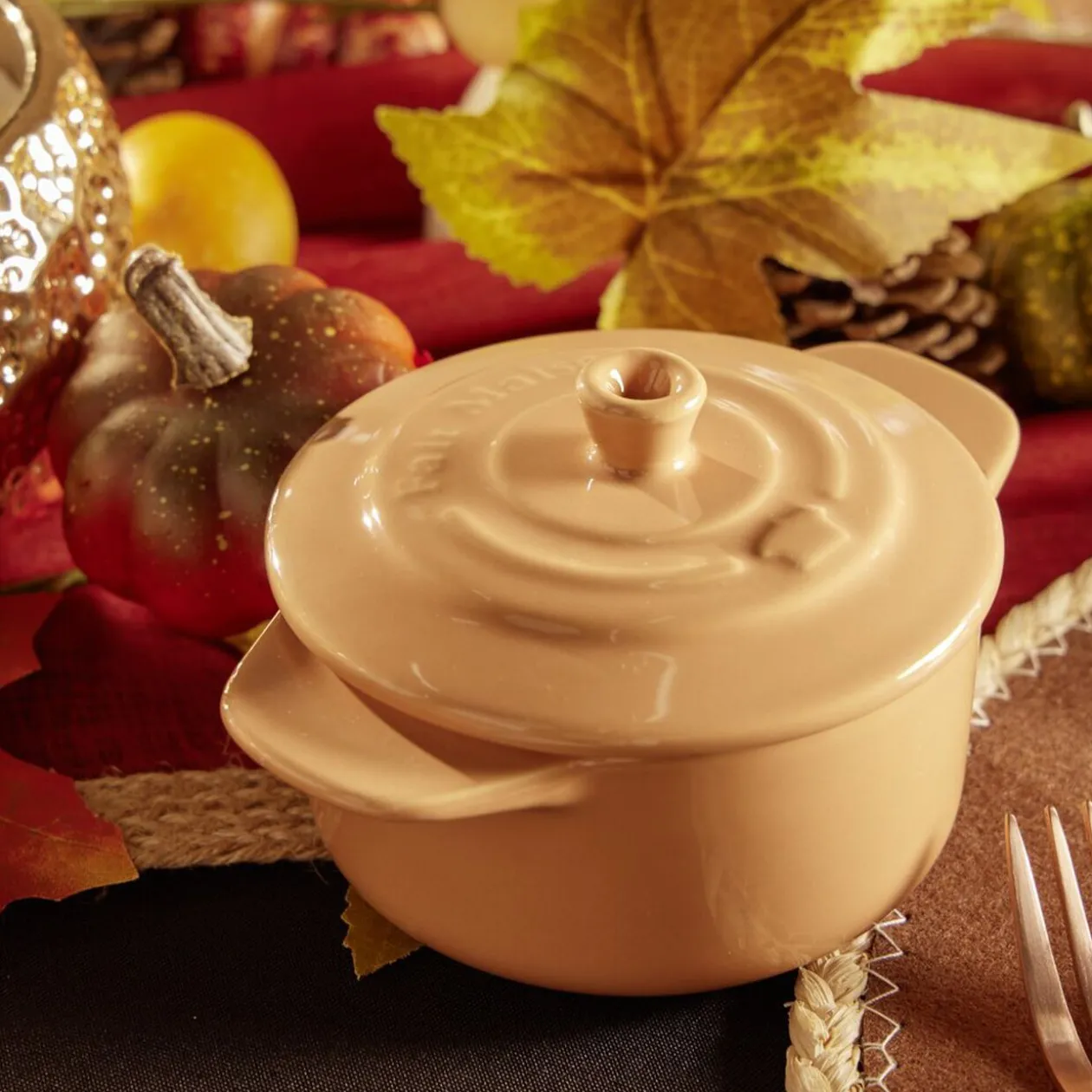 Mini cocotte individuelle en céramique avec couvercle - marron clair ou foncé