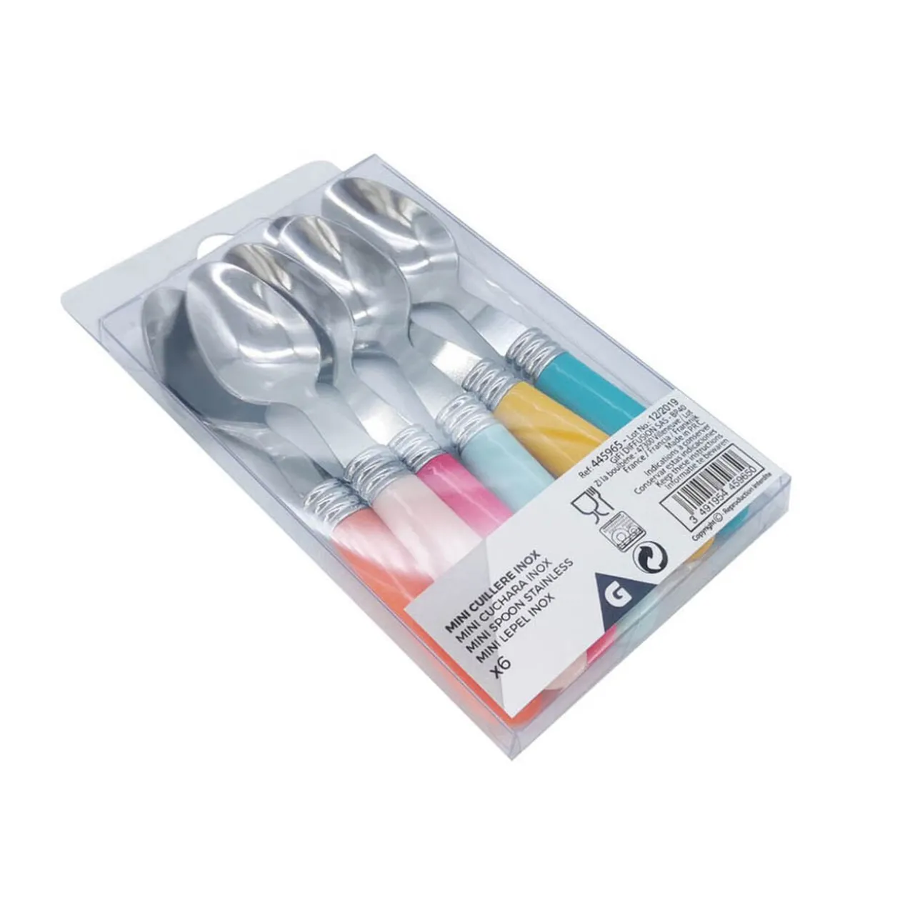 Mini cuillère inox manche plastique multicolore x6
