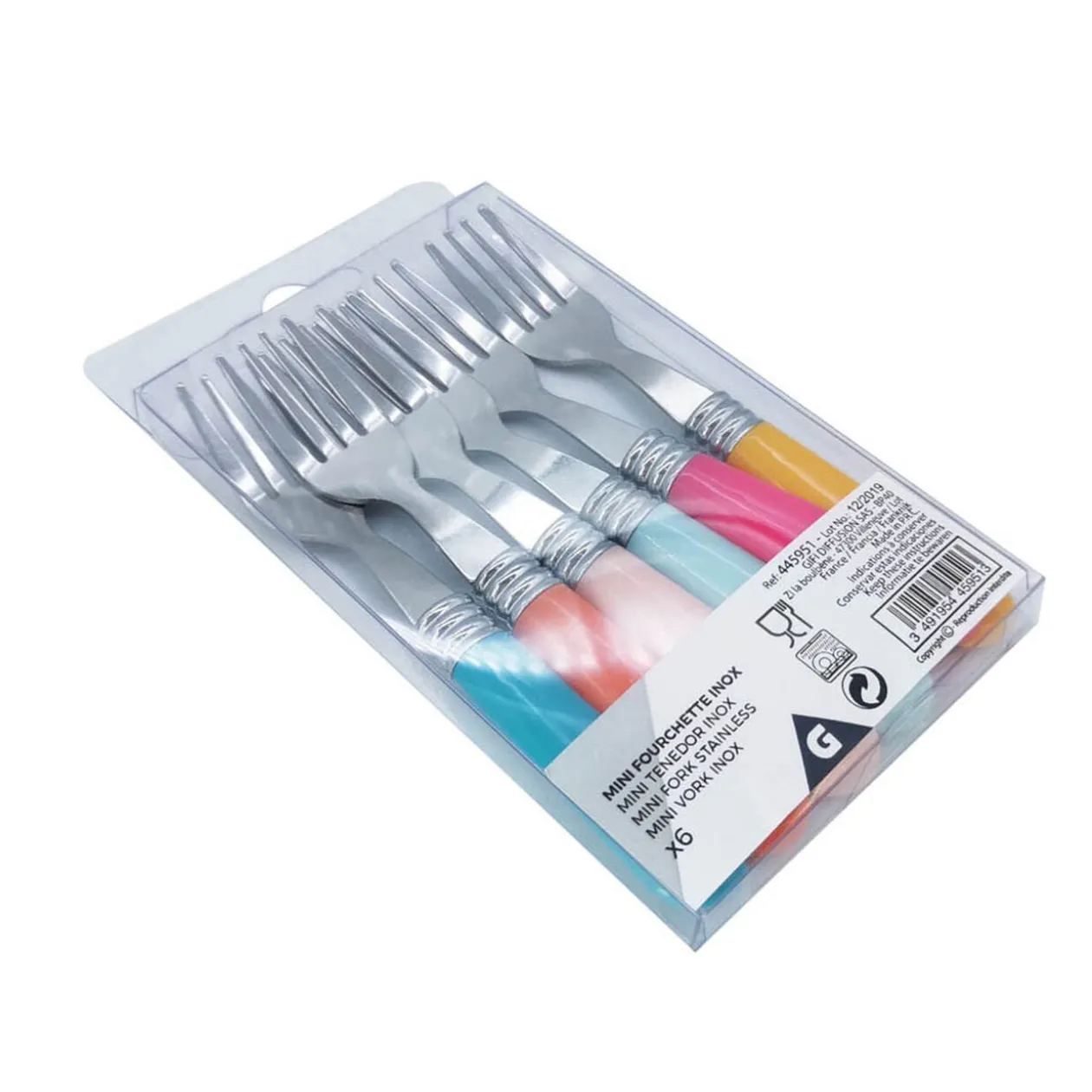 Mini fourchette inox manche plastique multicolore x6