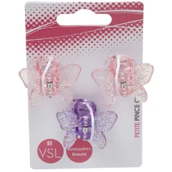 Mini pince à cheveux papillon rose et violet x3