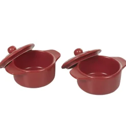 Minis cocottes rouges mat avec couvercle x2