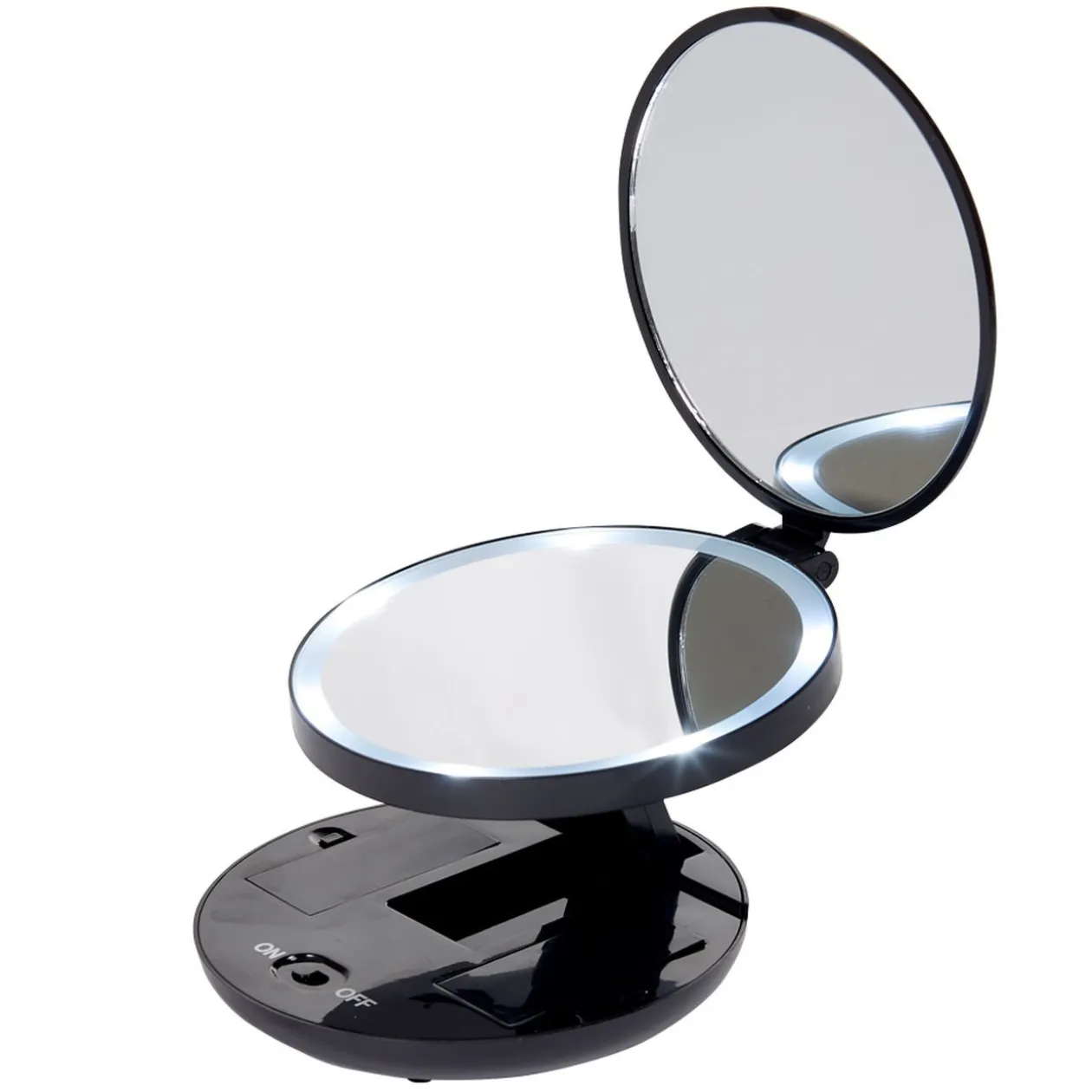 Miroir double rétractablesur pied rond noir LED