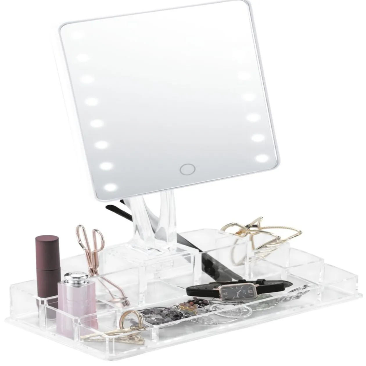 Miroir LED avec rangement cosmétique 9 compartiments