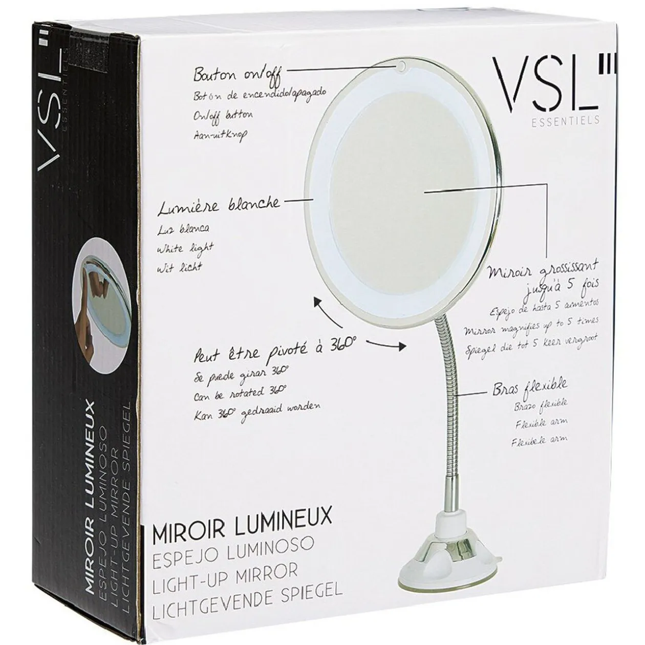 Miroir lumineux grossissant x5 flexible