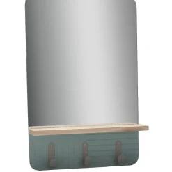 Miroir étagère bois naturel 3 patères vert clair