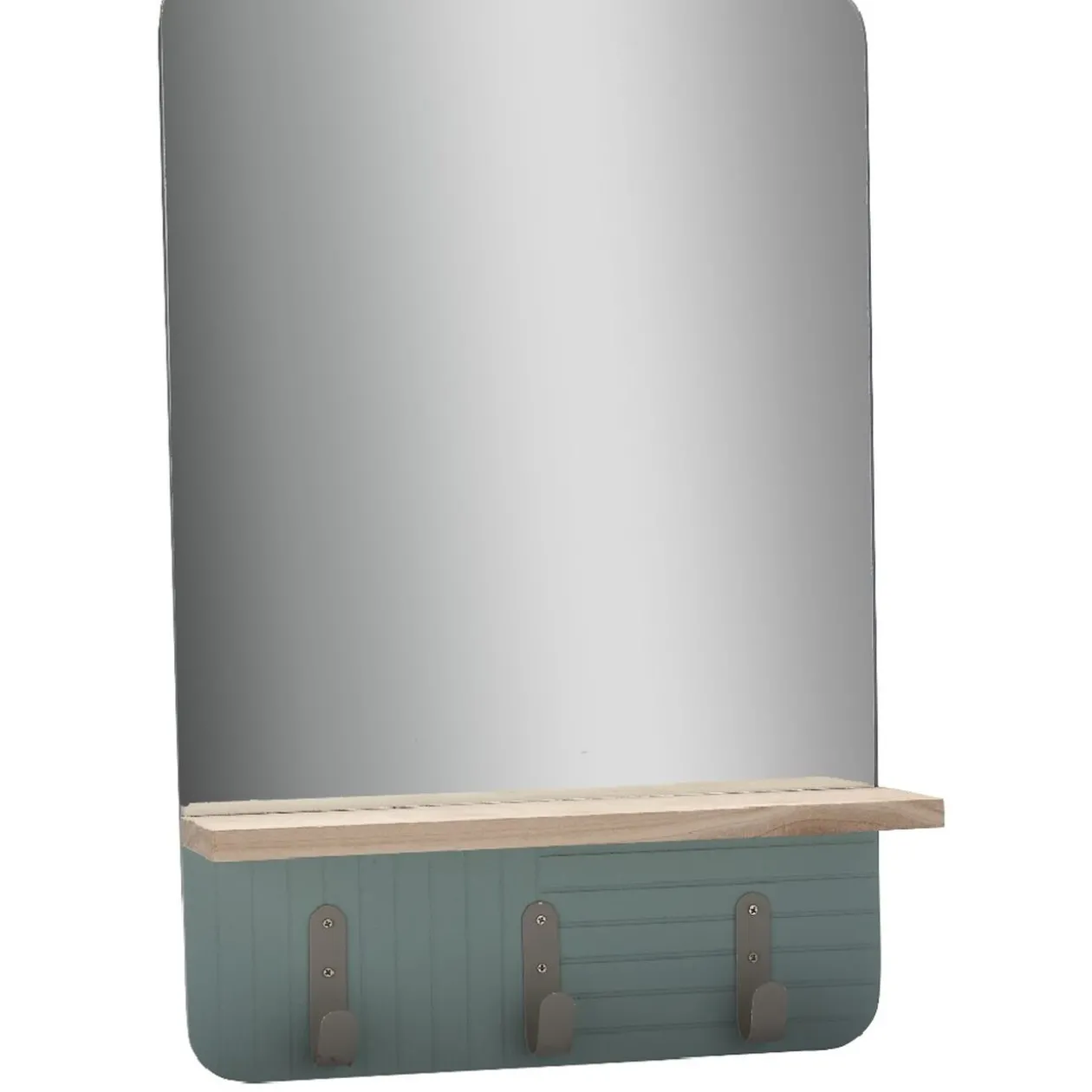 Miroir étagère bois naturel 3 patères vert clair