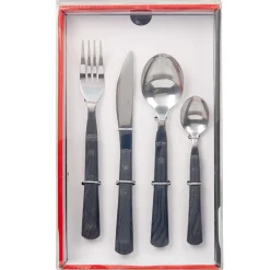 Ménagère 16 pièces manche effet bois gris foncé