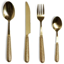 Ménagère inox doré x16 avec manche effet pigment relief