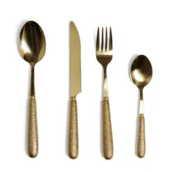 Ménagère inox doré x16 avec manche effet pigment relief