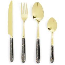 Ménagère inox x16 doré avec manche effet marbre