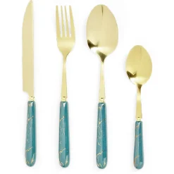 Ménagère inox x16 doré avec manche effet marbre