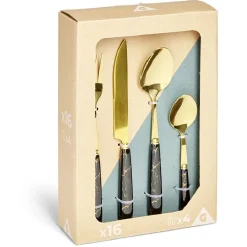 Ménagère inox x16 doré avec manche effet marbre