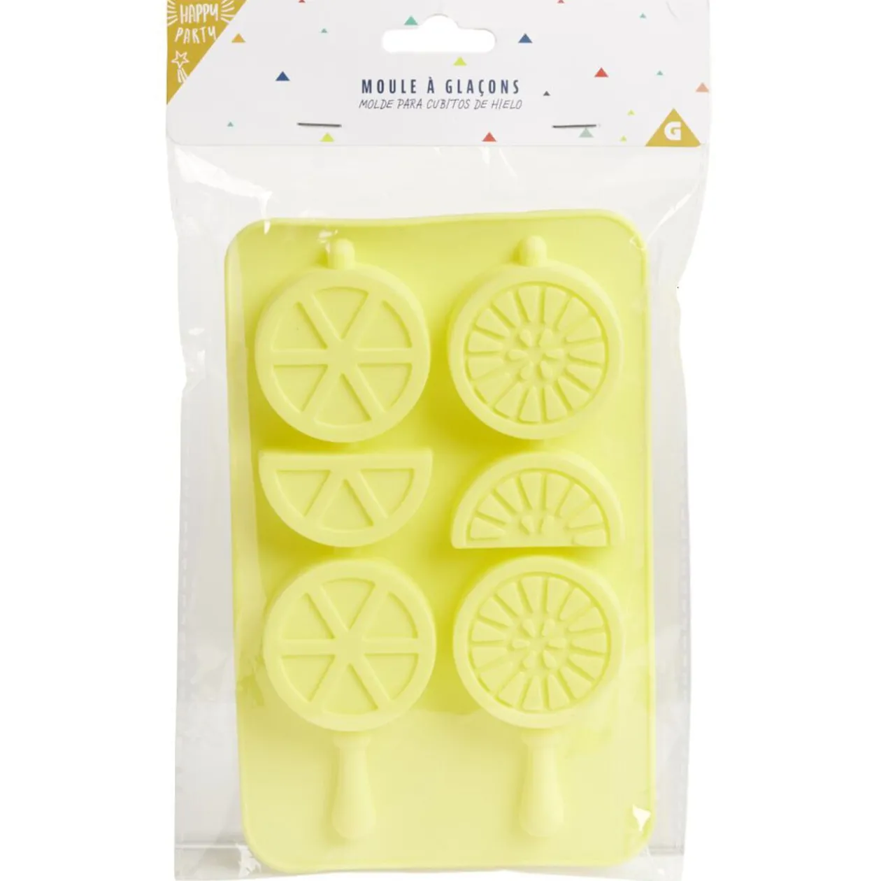 Moule à glaçon brochette forme citron-silicone jaune 18,3x11,4xH1,5cm