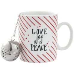Mug avec boule à thé Love Jog Peace blanc rayure rouge 35 cl