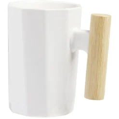 Mug blanc avec anse en bois
