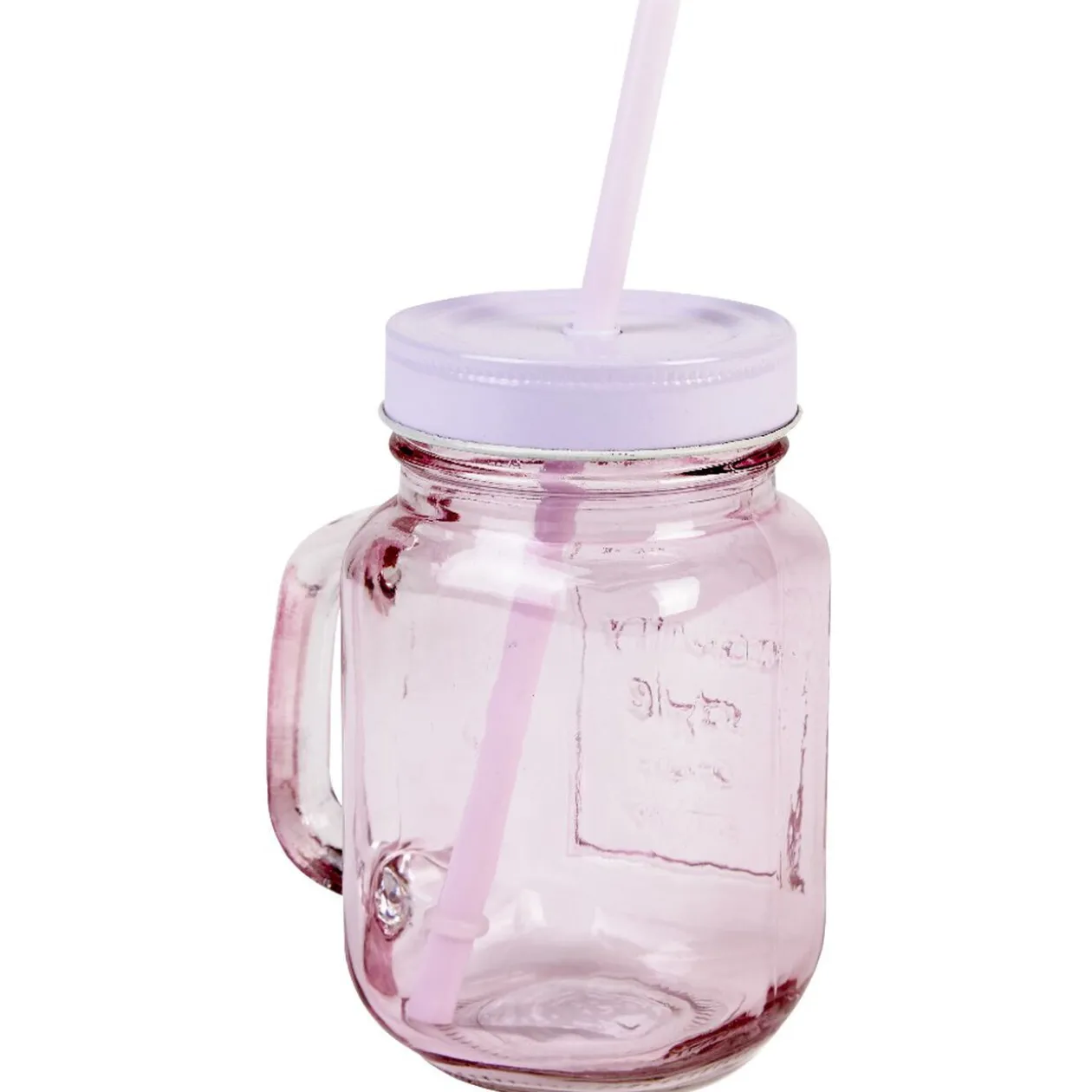 Mug bocal coloré rose avec paille