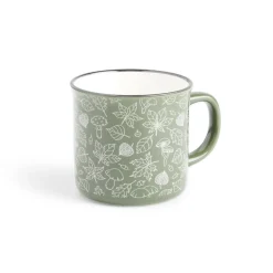 Mug décor feuille automne en porcelaine vert et blanc 320ml