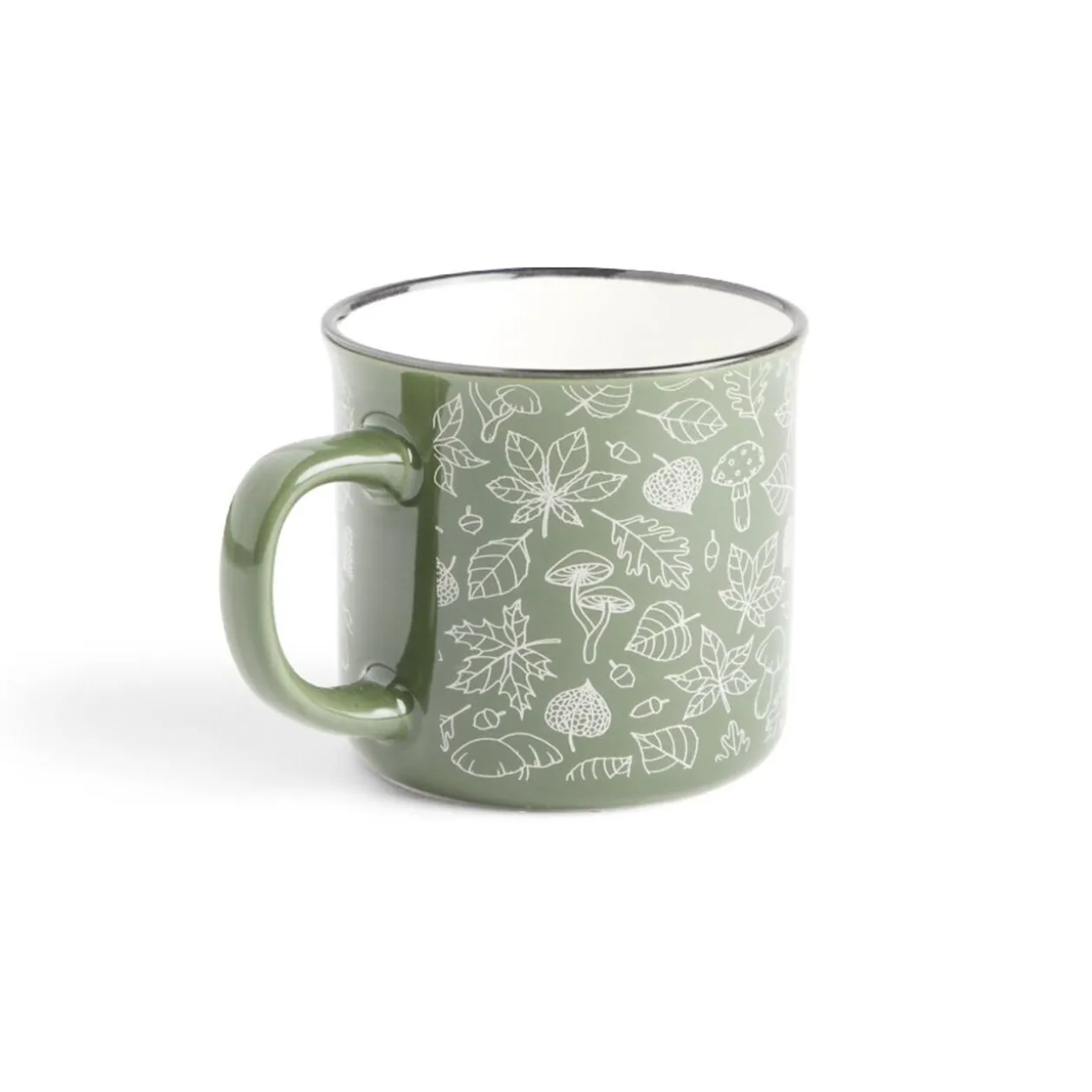 Mug décor feuille automne en porcelaine vert et blanc 320ml