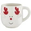 Mug de Noël blanc motif relief tête de renne cornes rouge 37 cl