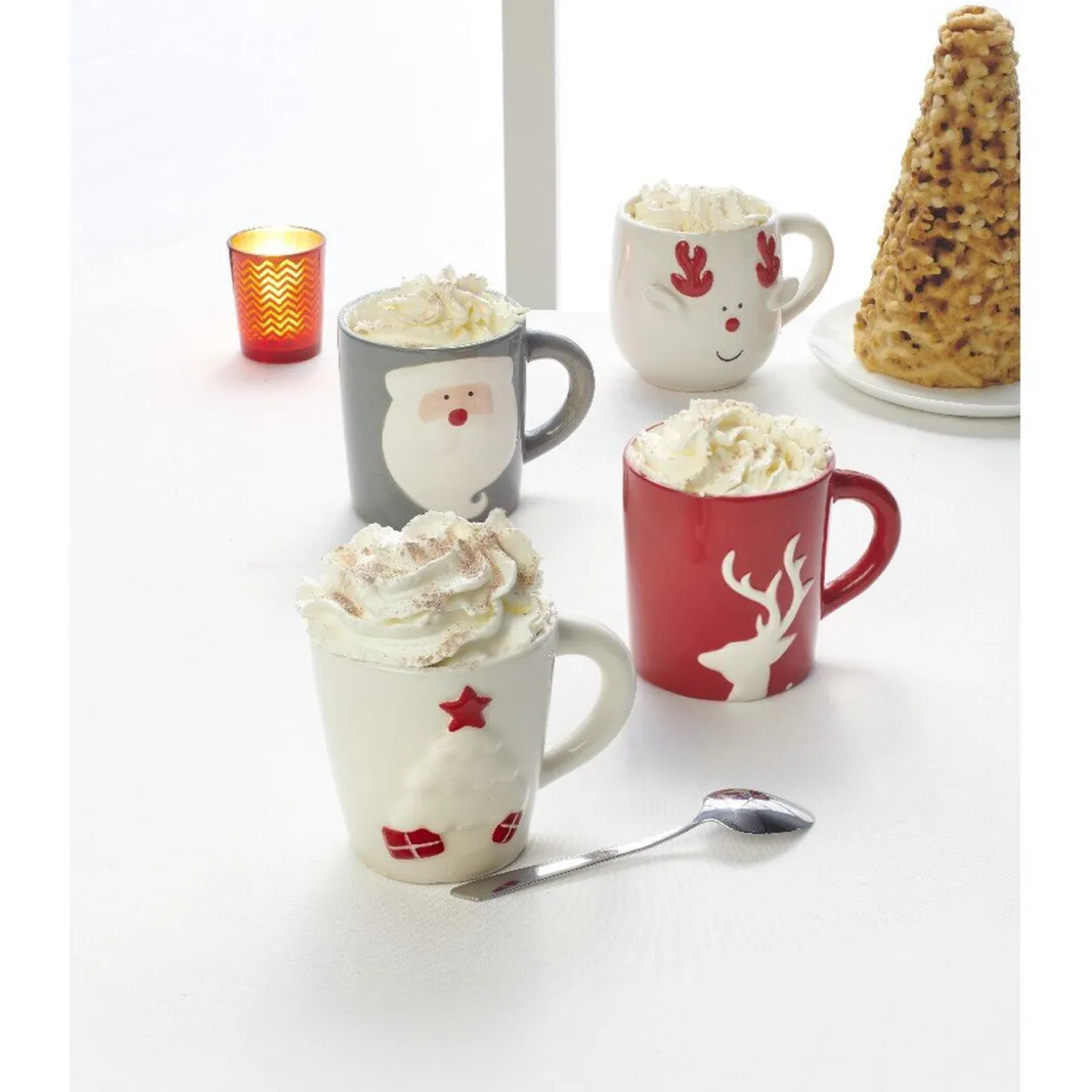 Mug de Noël gris motif relief père Noël blanc 37 cl