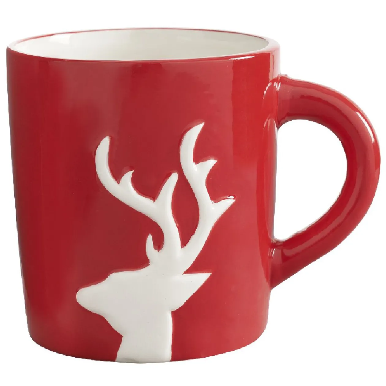 Mug de Noël rouge motif relief renne blanc 37 cl