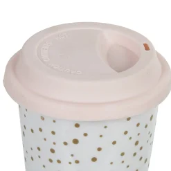 Mug de transport blanc pois doré avec couvercle