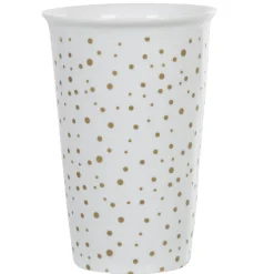 Mug de transport blanc pois doré avec couvercle