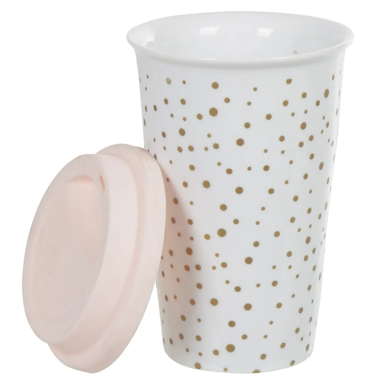 Mug de transport blanc pois doré avec couvercle
