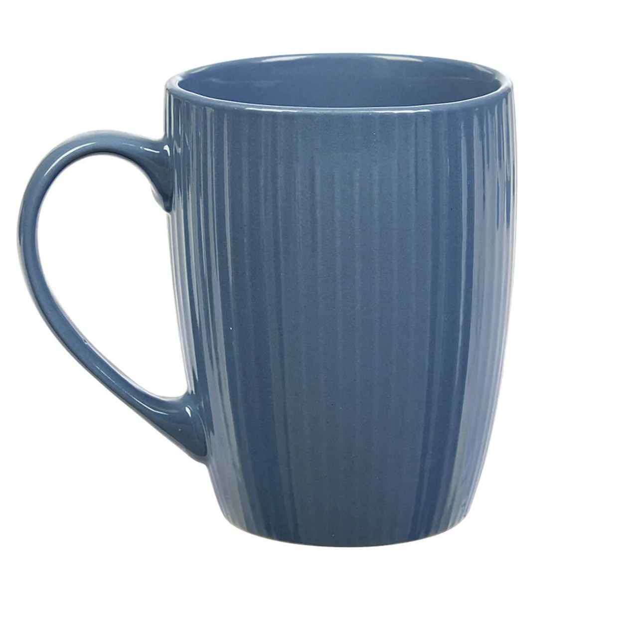 Mug en porcelaine 35 cl bleu avec rainures verticales en relief
