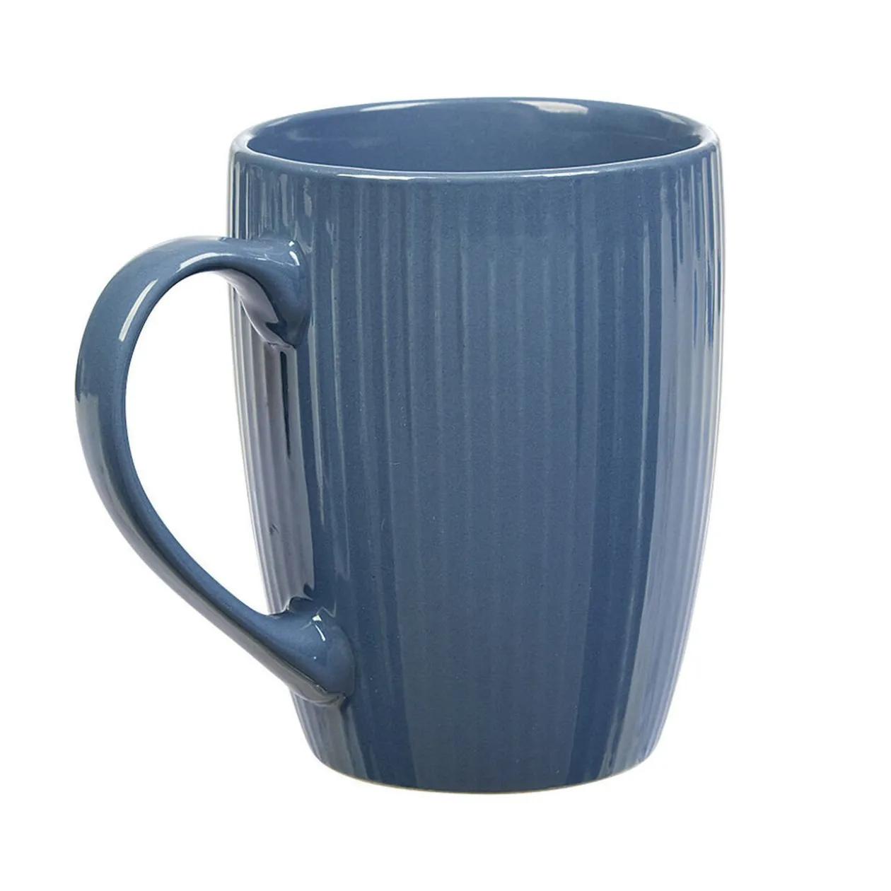 Mug en porcelaine 35 cl bleu avec rainures verticales en relief