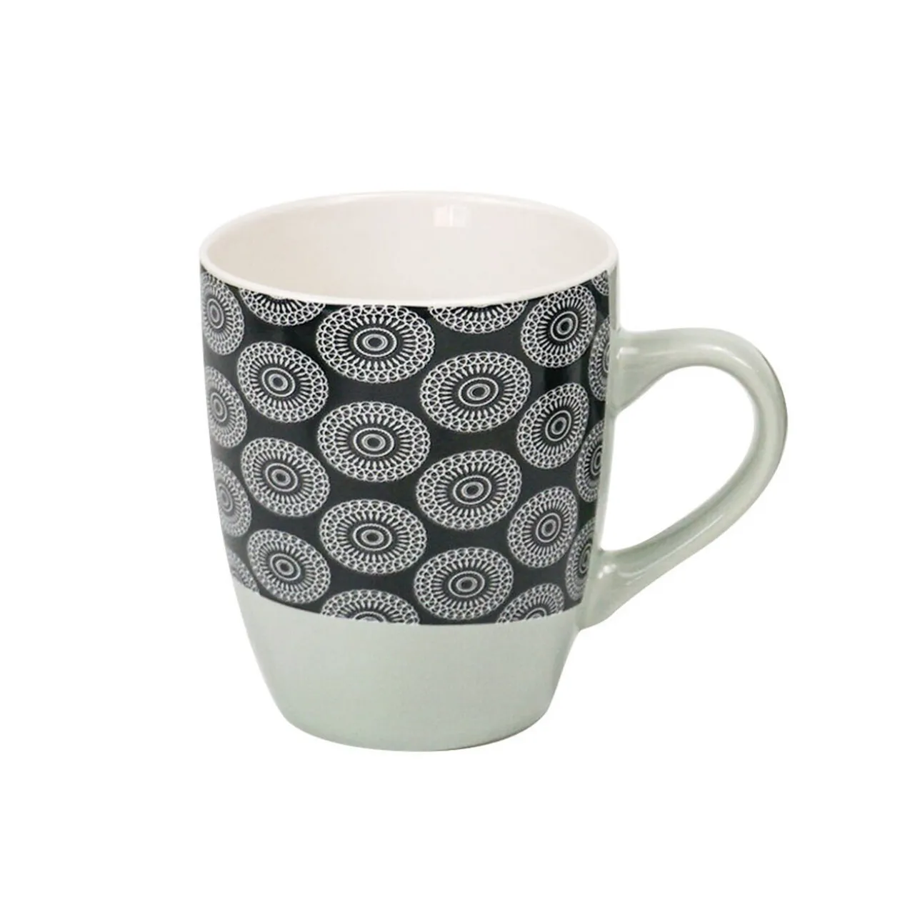 Mug en porcelaine motif rosace noir blanc 33 cl