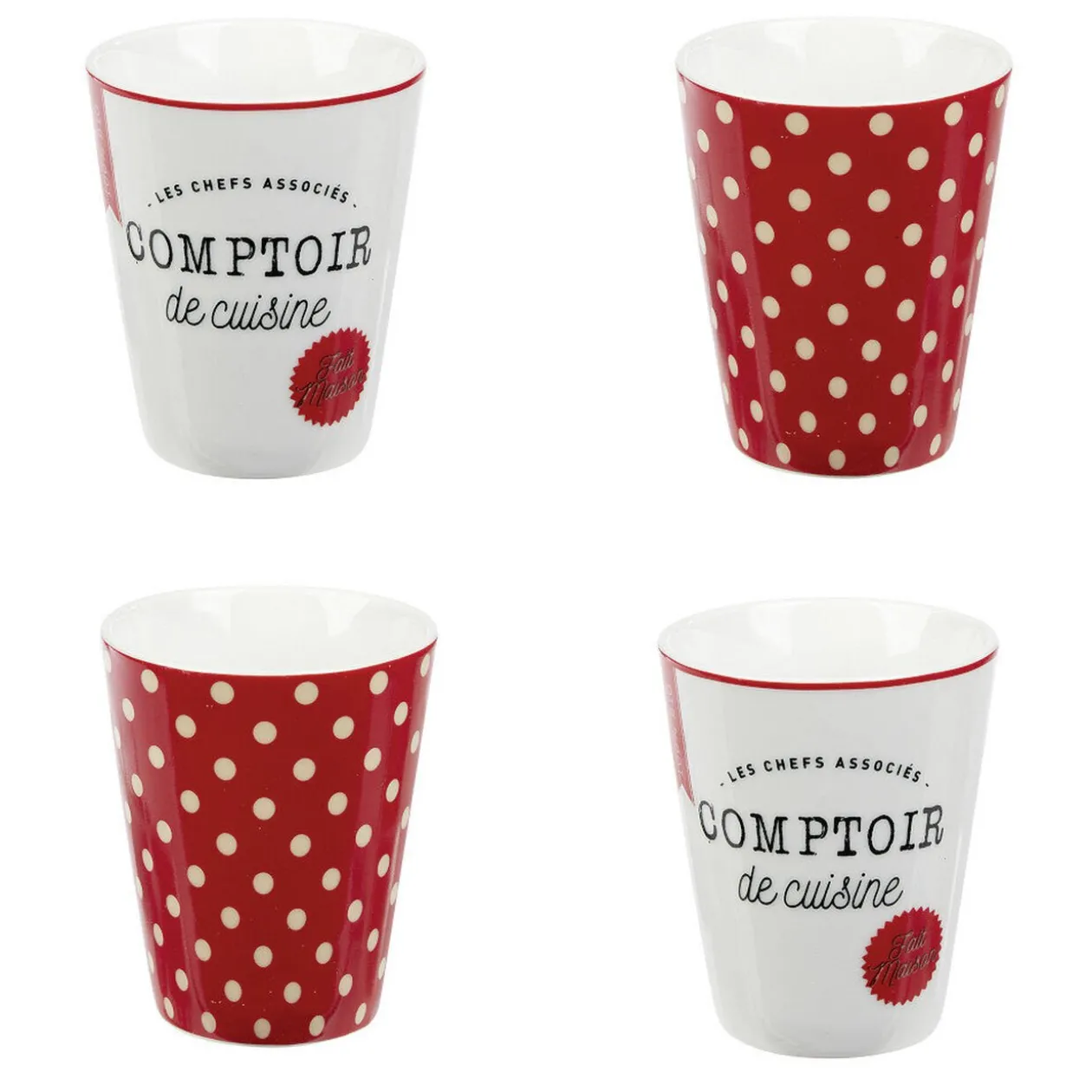 Mug en porcelaine rouge pois blanc 20 cl x4