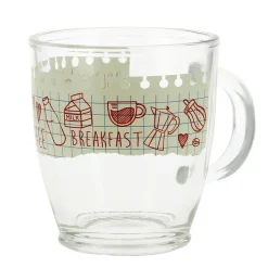 Mug en verre 38 cl transparent motif bloc note petit déjeuner