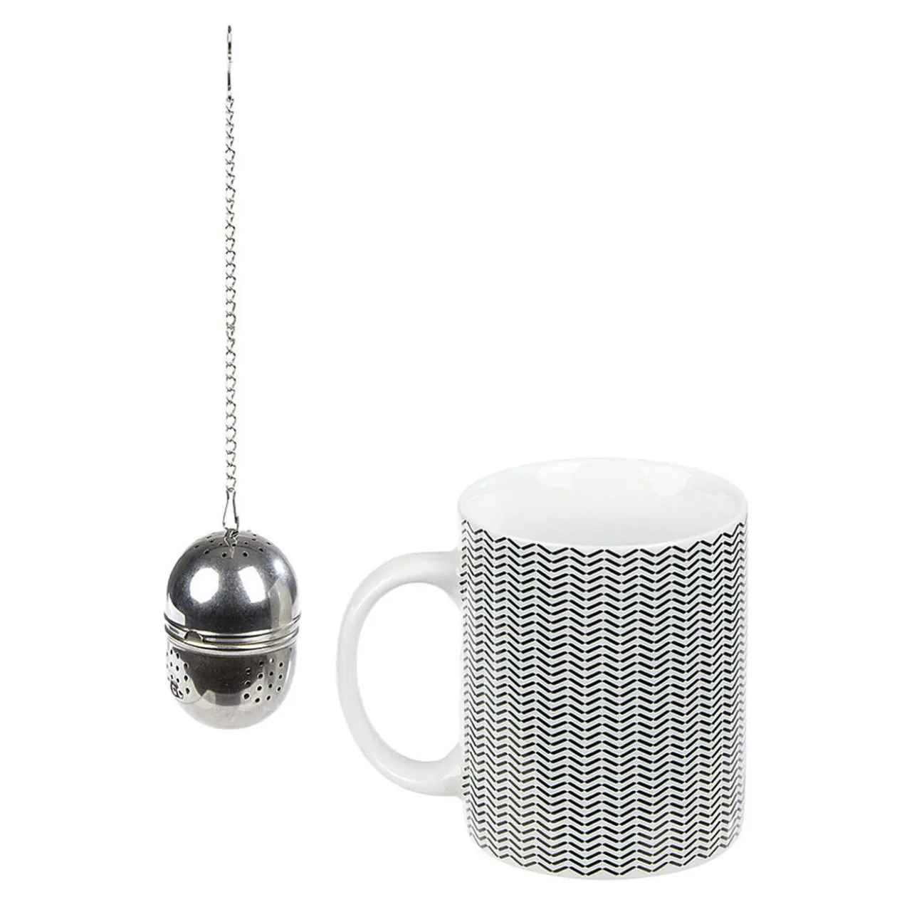 Mug porcelaine avec boule à thé inox noir blanc 35 cl
