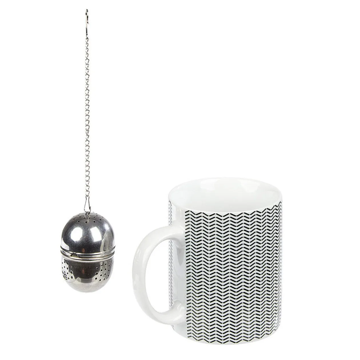 Mug porcelaine avec boule à thé inox noir blanc 35 cl
