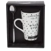 Mug porcelaine avec cuillère inox motif pois noir blanc 45 cl