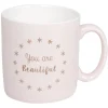 Mug rose à message beautiful motif étoiles dorées