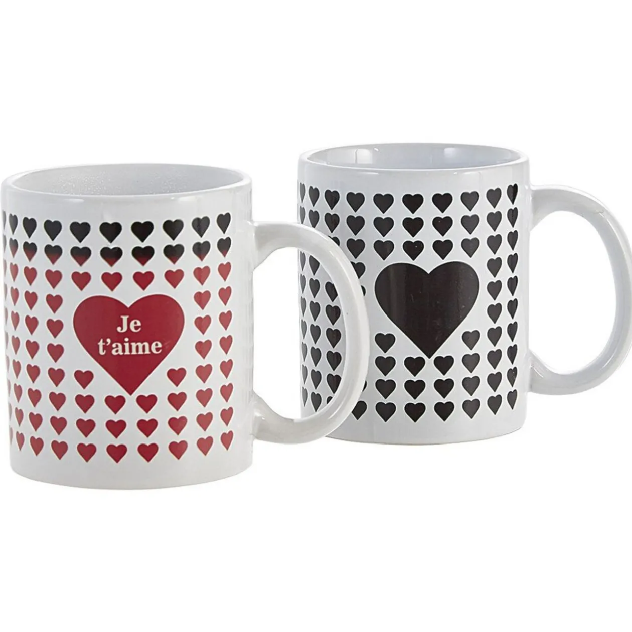 Mug thermoréactif coeur noir et rouge en grès x2