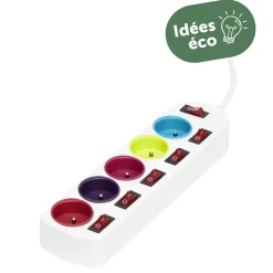 Multiprise blanche 5 prises colorées
