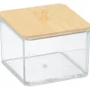Organisateur cosmétique forme carré transparent couvercle bambou
