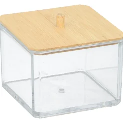 Organisateur cosmétique forme carré transparent couvercle bambou