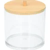 Organisateur cosmétique rond transparent couvercle bambou