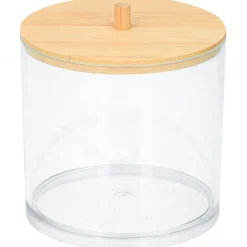Organisateur cosmétique rond transparent couvercle bambou
