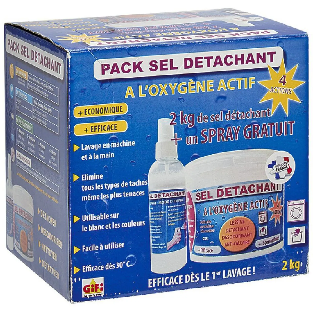 Pack Sel détachant 2KG + pulvérisateur Oxygen actif