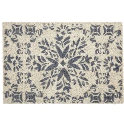 Paillasson coco beige design fleurs grises