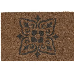 Paillasson coco imprimé fleur noire